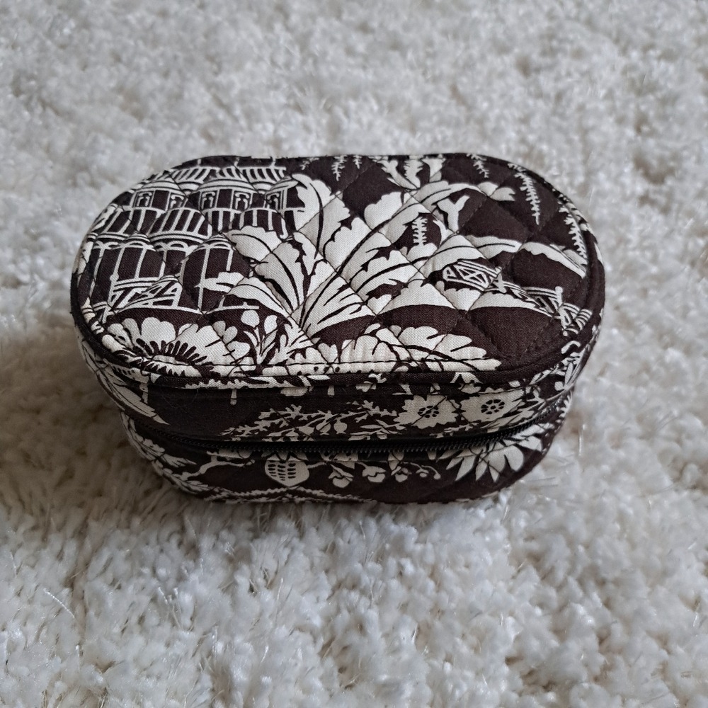 Vera Bradley Night and Day‎ Quilted Cotton Jewelry Organizer Travel Case Brown